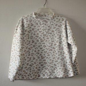Thread + Supply Crewneck Snow Leopard Fuzzy Sweatshirt Size XS Fleece Pullover